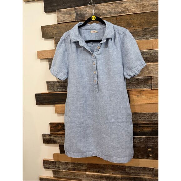 Faherty linen blue dress pockets size Large - Picture 1 of 8